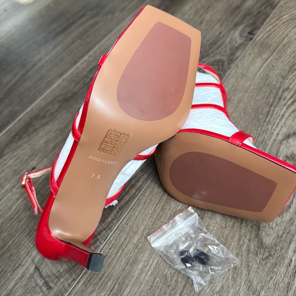 Red Square Toe Slingback Pumps NIB - Picture 4 of 5